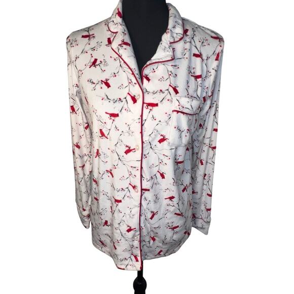Women’s cardinal fleece long-sleeve button Holiday winter Pajama Top Size Small - Picture 1 of 8